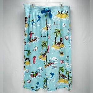 NICK & NORA Blue Scuba Under The Sea Sock Monkey Pajamas Capri Pants Bottoms L